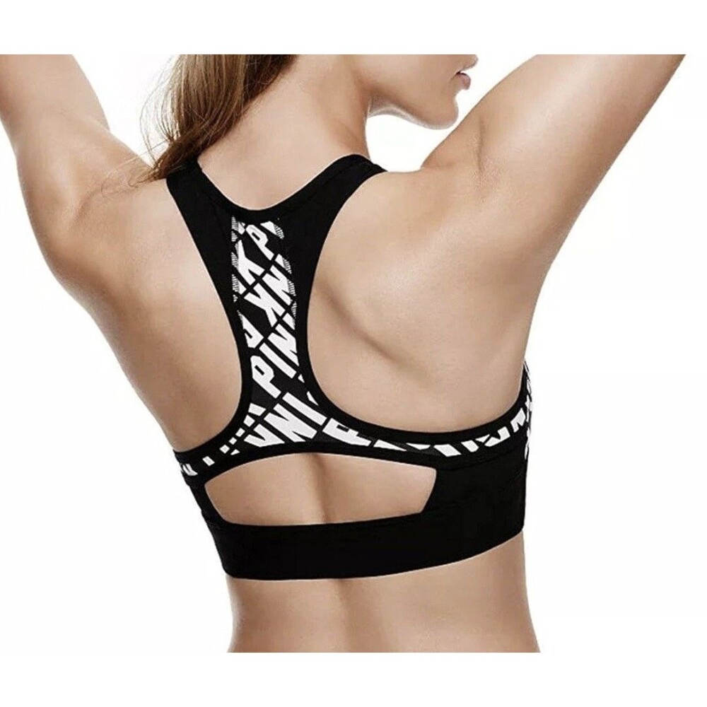 Victoria’s Secret PINK Ultimate Black White Logo Sports Bra Size XS